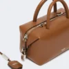 Petit sac bowler en cuir naturel, brun ambré