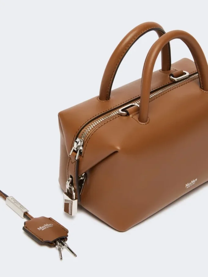 Petit sac bowler en cuir naturel, brun ambré