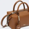 Petit sac bowler en cuir naturel, brun ambré