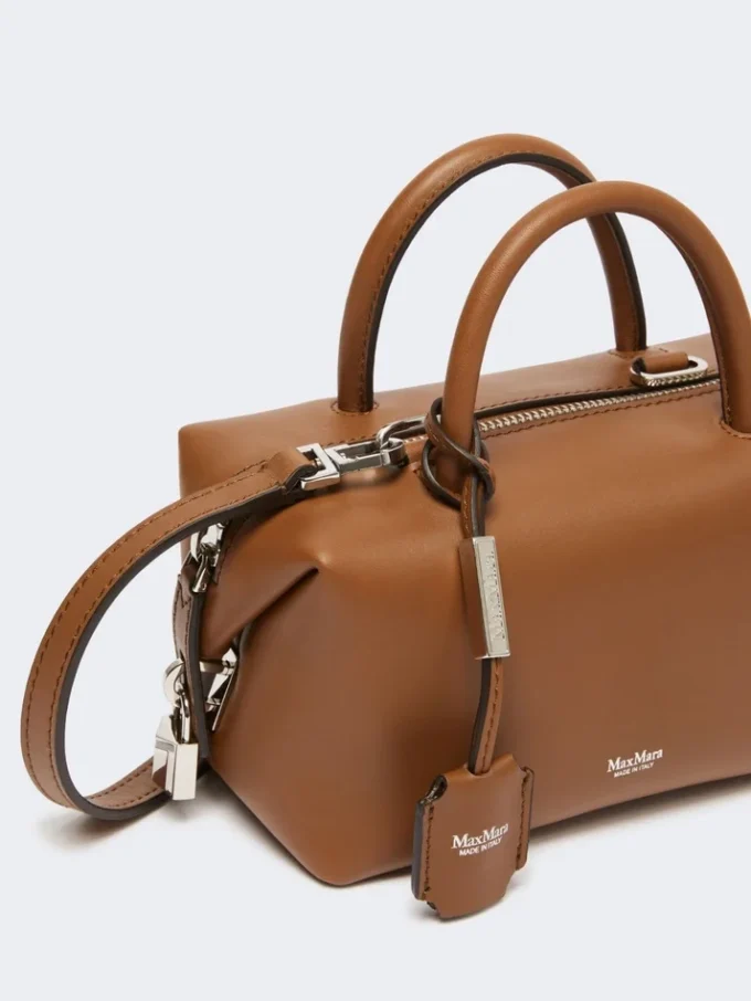 Petit sac bowler en cuir naturel, brun ambré