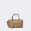 Petit sac bowler en cuir naturel, couleur boue