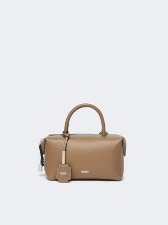 Petit sac bowler en cuir naturel, couleur boue