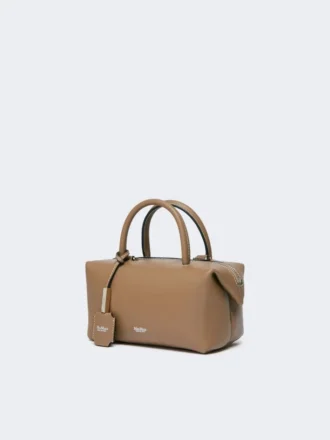 Petit sac bowler en cuir naturel, couleur boue