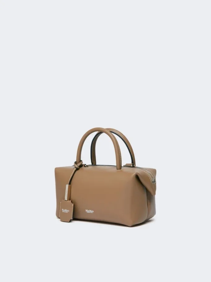 Petit sac bowler en cuir naturel, couleur boue