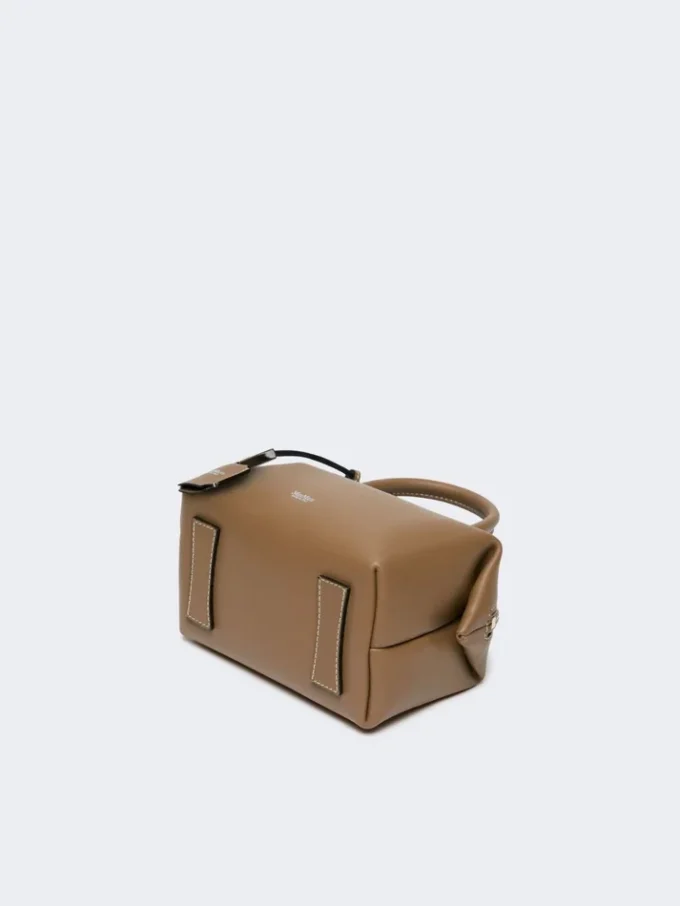 Petit sac bowler en cuir naturel, couleur boue