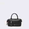 Petit sac bowler en cuir naturel, noir