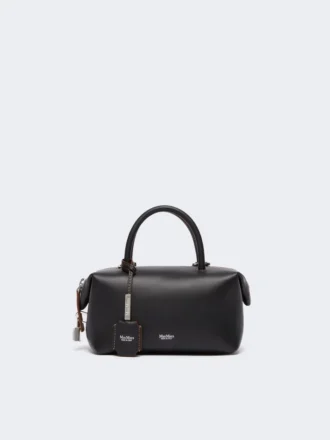 Petit sac bowler en cuir naturel, noir
