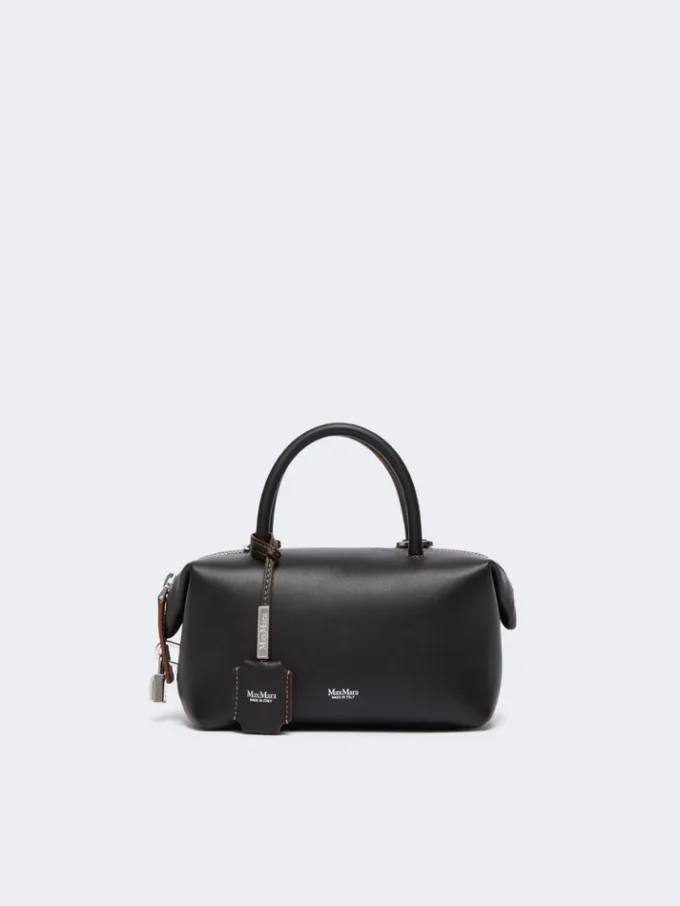 Petit sac bowler en cuir naturel, noir