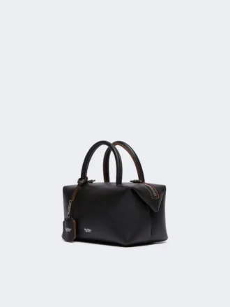 Petit sac bowler en cuir naturel, noir