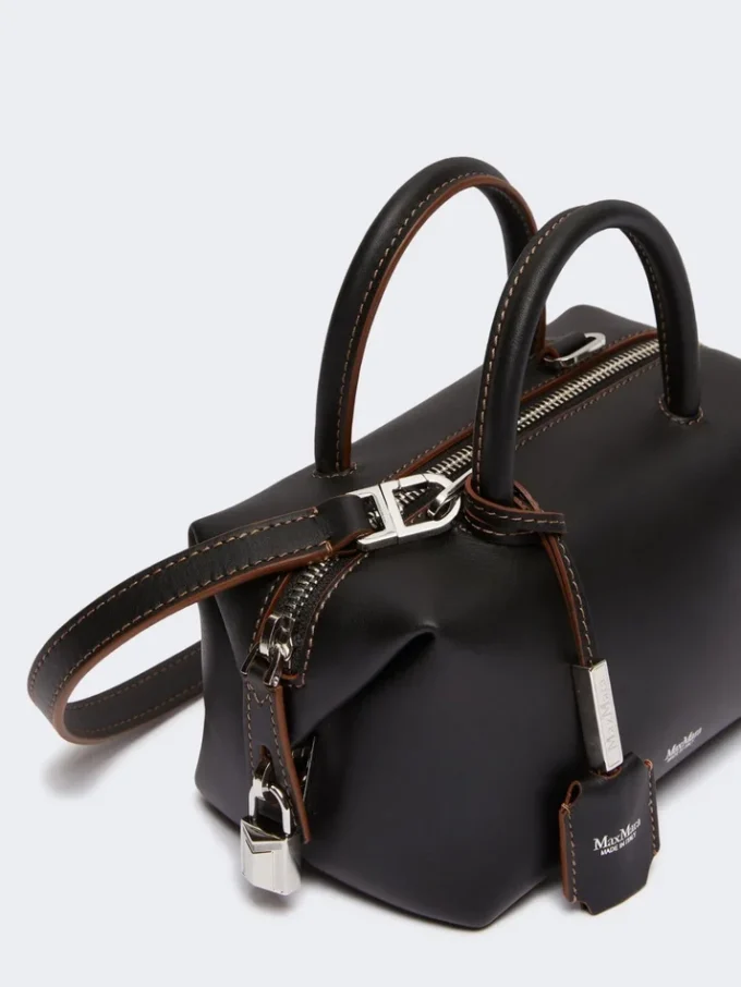 Petit sac bowler en cuir naturel, noir