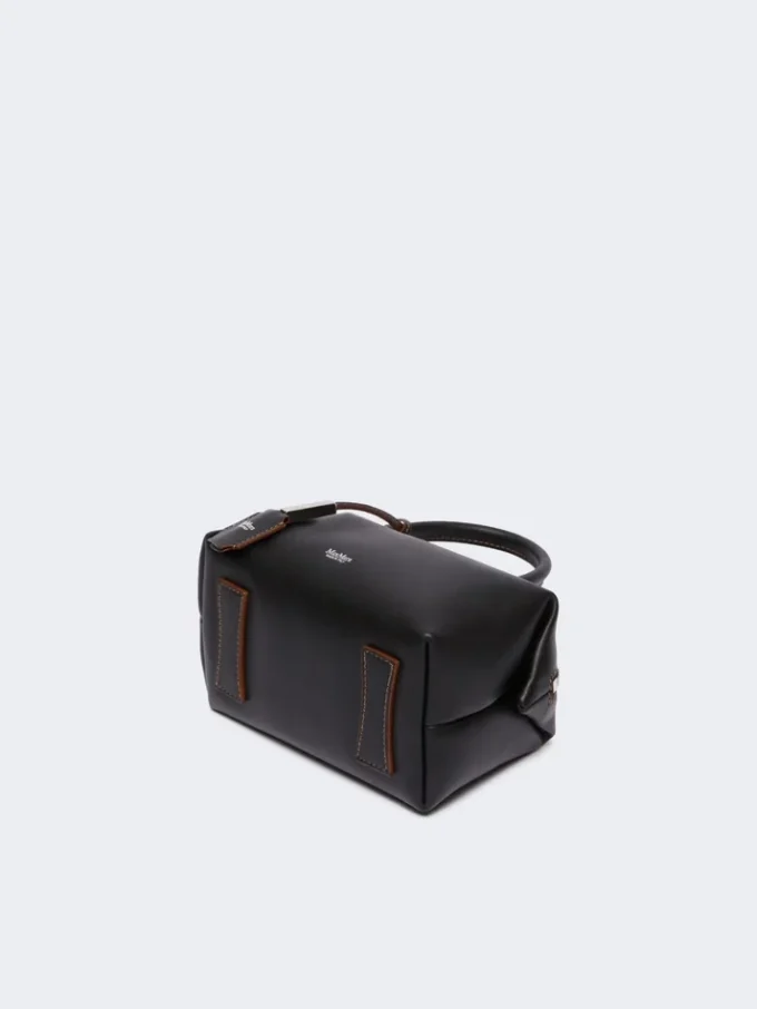 Petit sac bowler en cuir naturel, noir