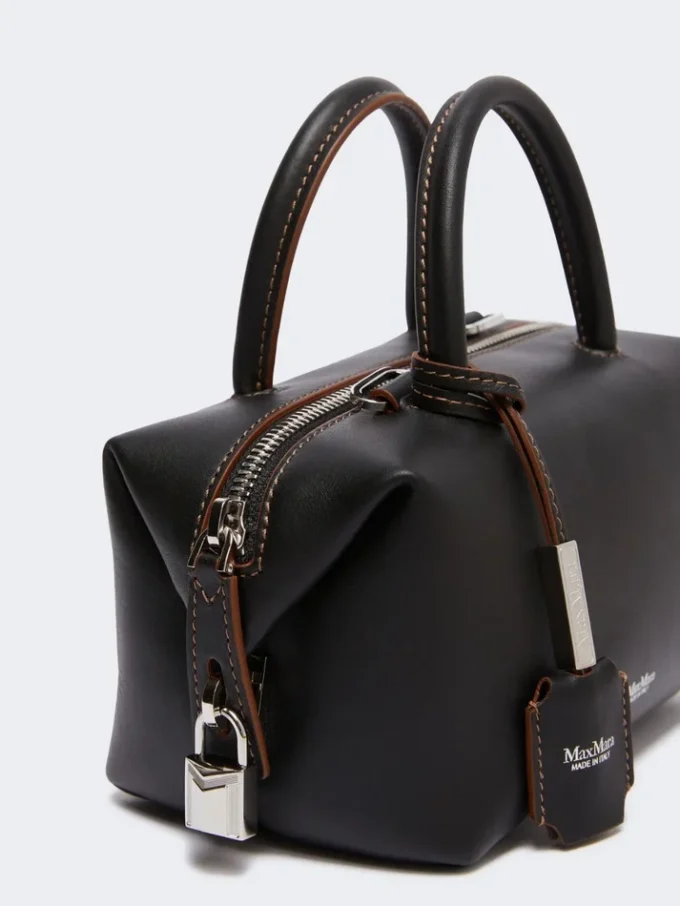 Petit sac bowler en cuir naturel, noir