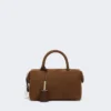 Petit sac bowler en cuir nubuck, marron foncé