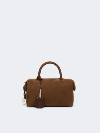 Petit sac bowler en cuir nubuck, marron foncé