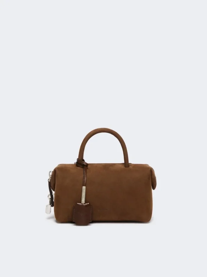 Petit sac bowler en cuir nubuck, marron foncé