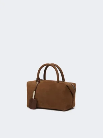 Petit sac bowler en cuir nubuck, marron foncé