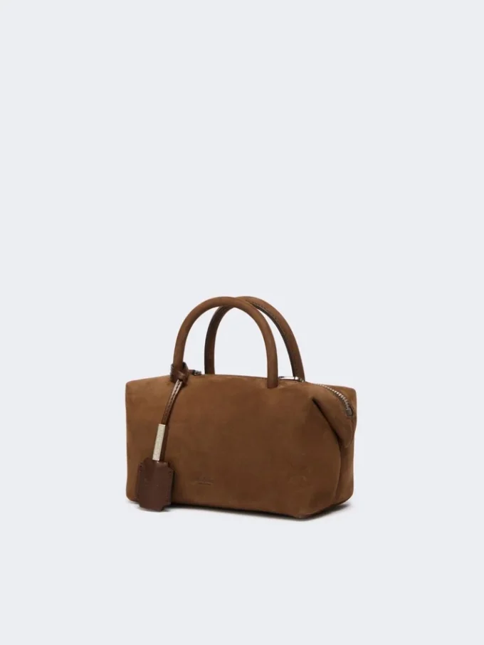 Petit sac bowler en cuir nubuck, marron foncé