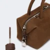 Petit sac bowler en cuir nubuck, marron foncé