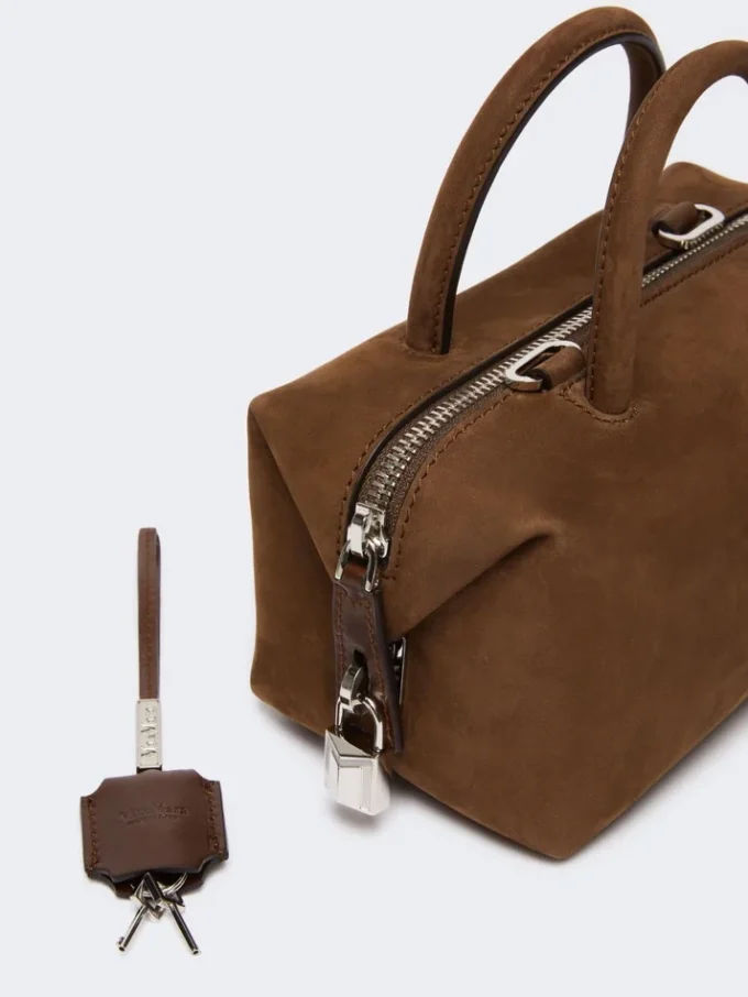 Petit sac bowler en cuir nubuck, marron foncé
