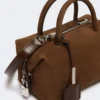 Petit sac bowler en cuir nubuck, marron foncé