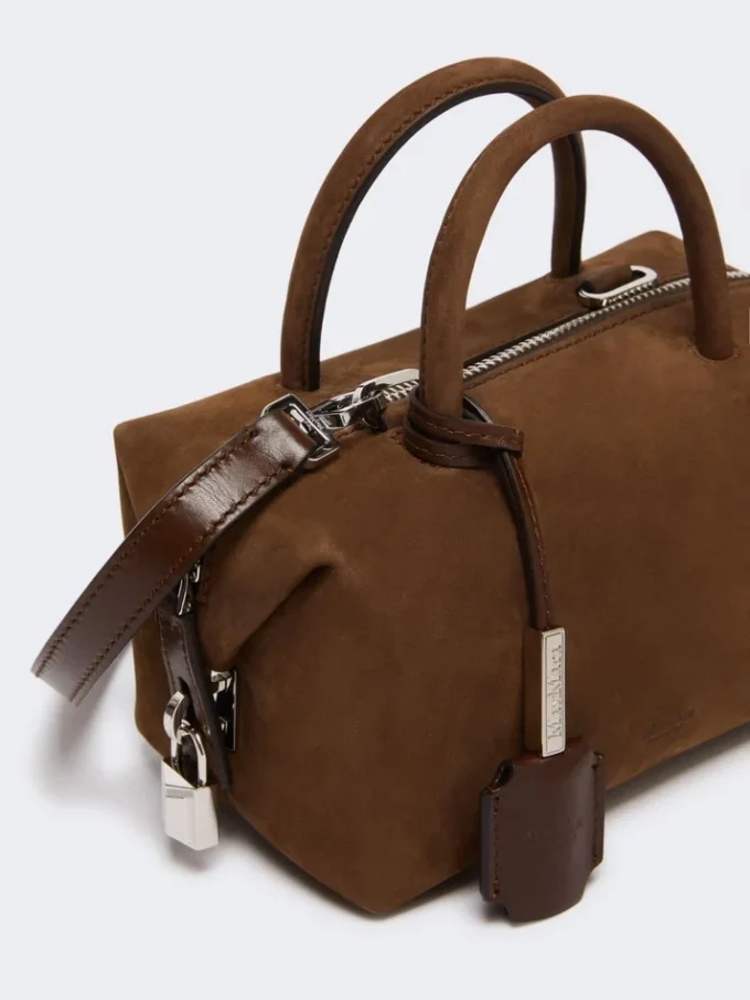 Petit sac bowler en cuir nubuck, marron foncé