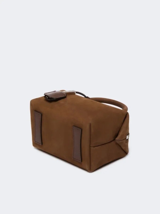 Petit sac bowler en cuir nubuck, marron foncé