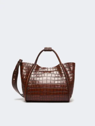 Petit sac marin en cuir imprimé crocodile, marron