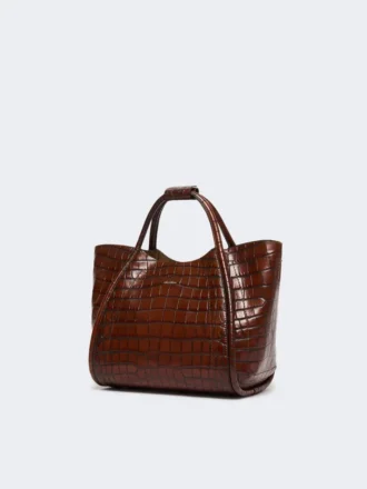 Petit sac marin en cuir imprimé crocodile, marron