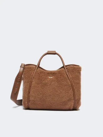 Petit sac marine en tissu teddy, couleur camel