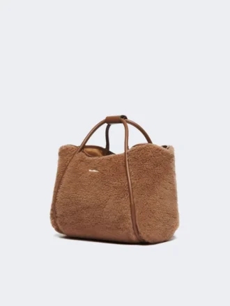 Petit sac marine en tissu teddy, couleur camel