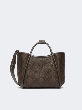 Petit sac Marine en tressage en forme de panier à motif losange, marron foncé