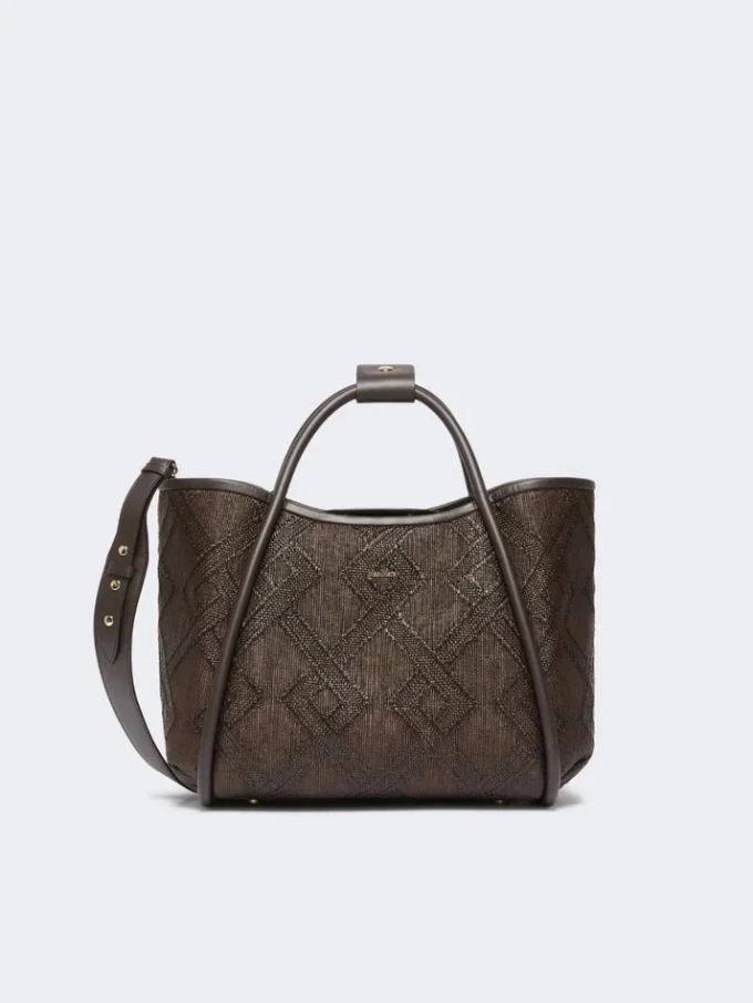 Petit sac Marine en tressage en forme de panier à motif losange, marron foncé Petit sac Marine en tressage en forme de panier à motif losange, marron foncé