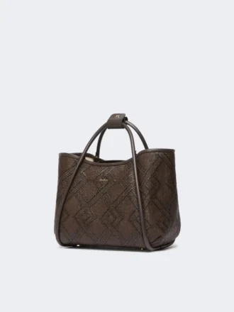 Petit sac Marine en tressage en forme de panier à motif losange, marron foncé