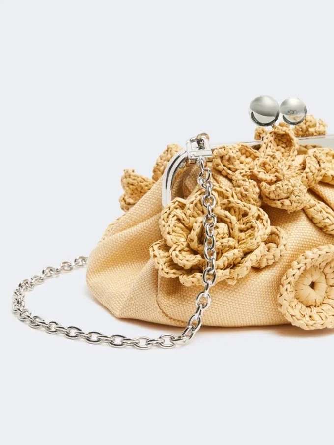 Petit sac Pasticcino effet raphia à fleurs, beige