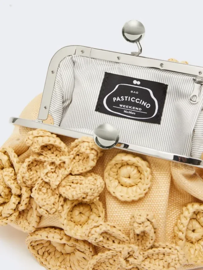Petit sac Pasticcino effet raphia à fleurs, beige