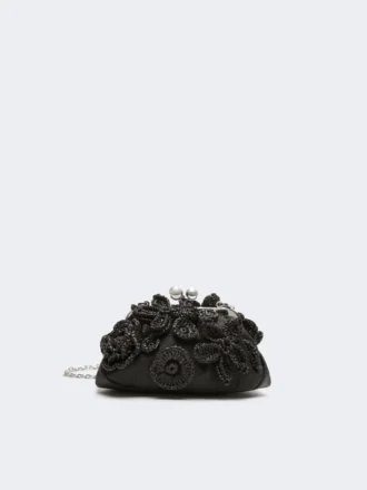Petit sac Pasticcino effet raphia à fleurs, noir