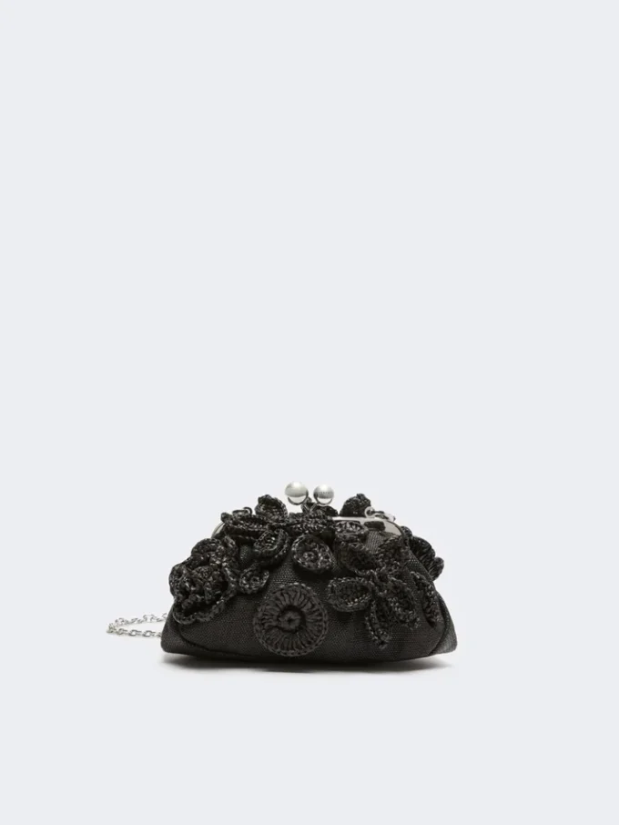 Petit sac Pasticcino effet raphia à fleurs, noir