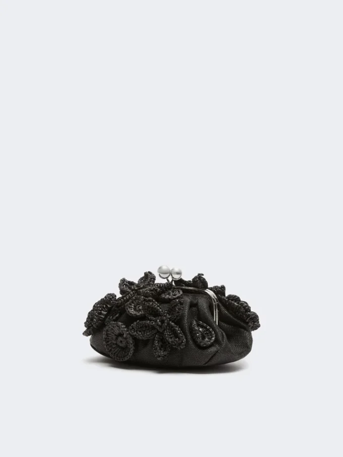 Petit sac Pasticcino effet raphia à fleurs, noir