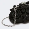 Petit sac Pasticcino effet raphia à fleurs, noir