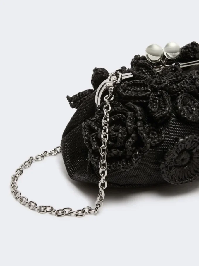 Petit sac Pasticcino effet raphia à fleurs, noir