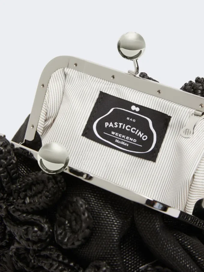 Petit sac Pasticcino effet raphia à fleurs, noir