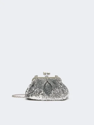 Petit sac Pasticcino en satin orné de paillettes, argent