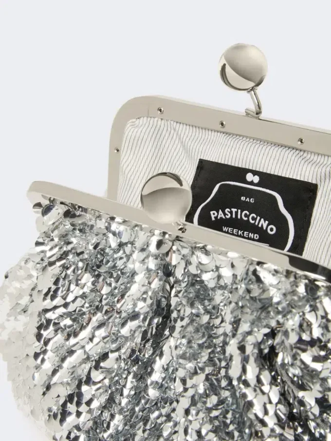 Petit sac Pasticcino en satin orné de paillettes, argent Petit sac Pasticcino en satin orné de paillettes, argent