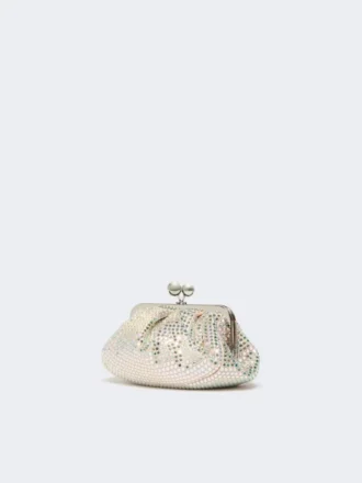 Petit sac Pasticcino en satin orné de strass, rose antique