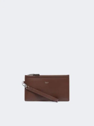 Pochette en cuir avec dragonne, couleur cacao