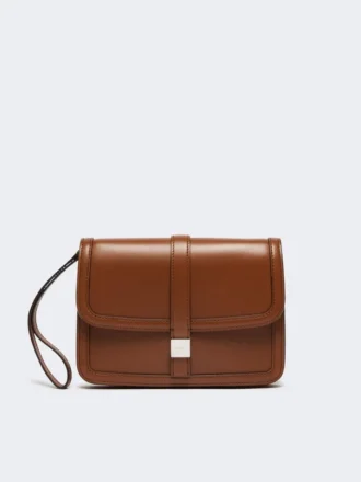 Pochette en cuir lisse, couleur tabac