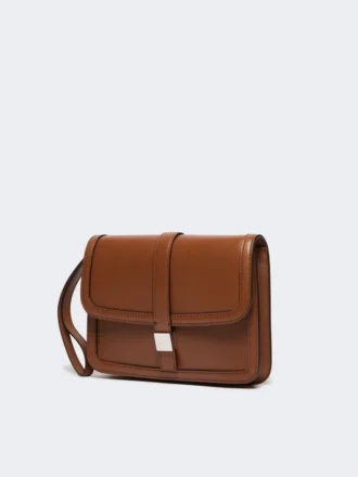 Pochette en cuir lisse, couleur tabac