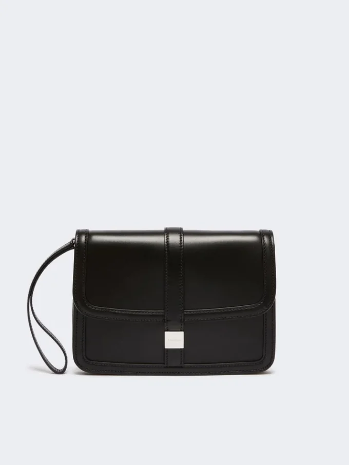 Pochette en cuir lisse, noire