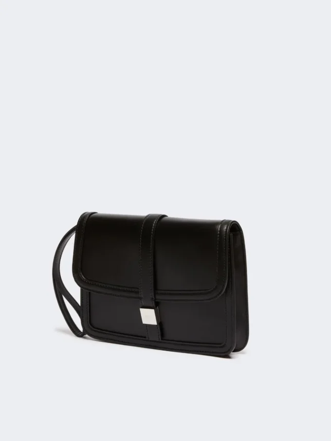 Pochette en cuir lisse, noire
