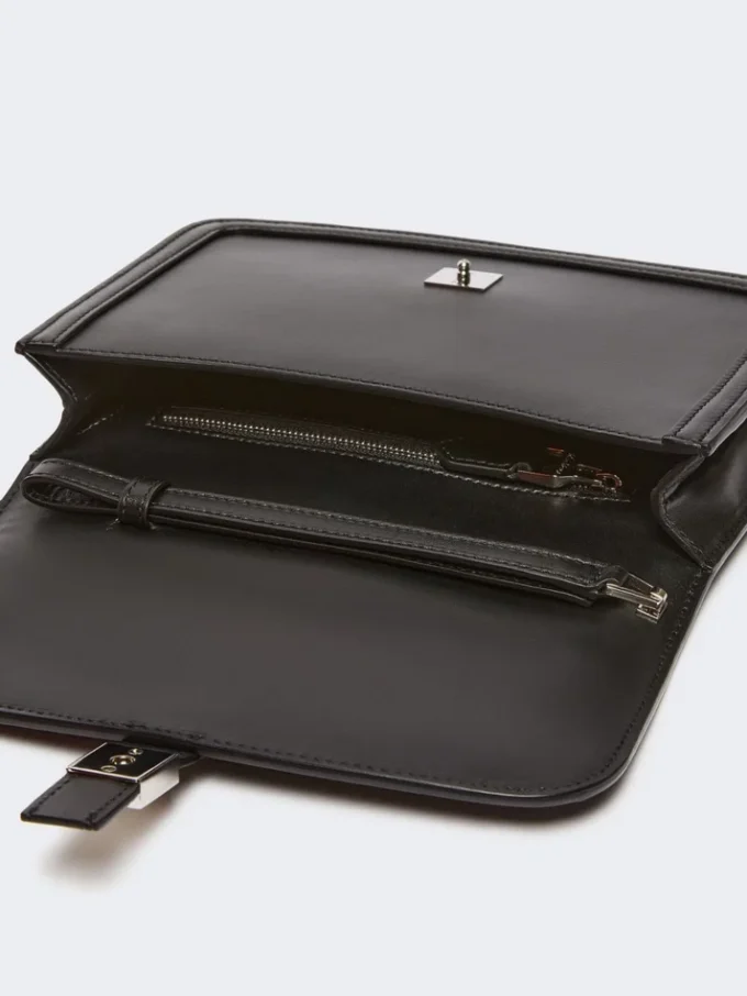 Pochette en cuir lisse, noire